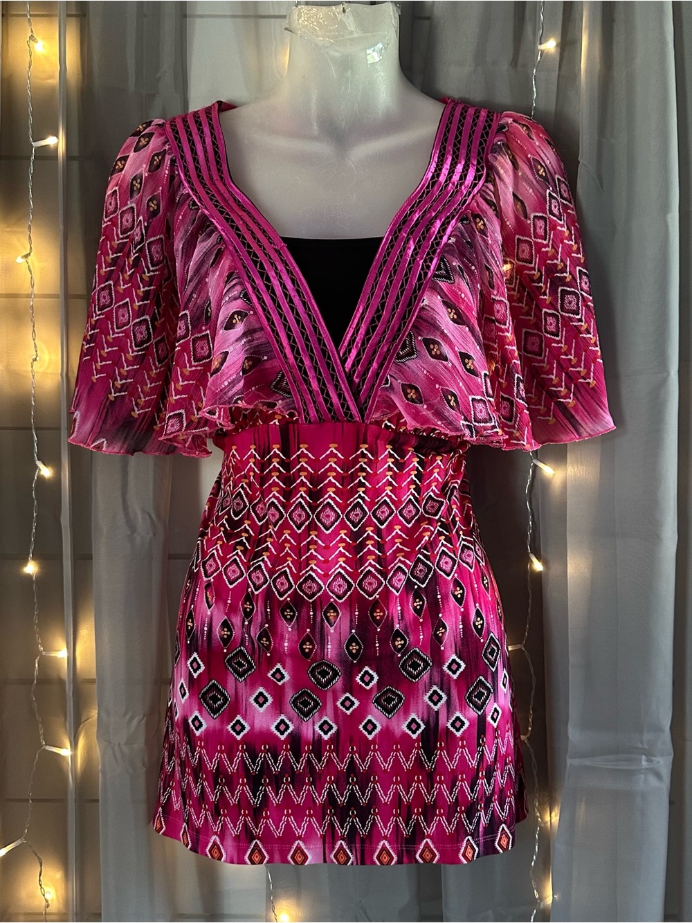 Notations Flare Shoulder Top Women's Size L Pink Stretch